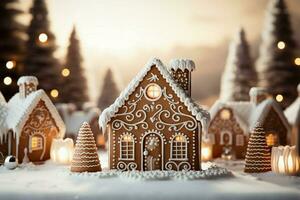 AI generated Christmas gingerbread house Magical fairy tale castle in snowy winter of sugary dreams AI Generated photo