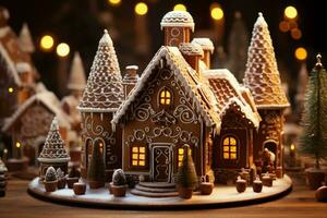 AI generated Christmas gingerbread house Magical fairy tale castle in snowy winter of sugary dreams AI Generated photo