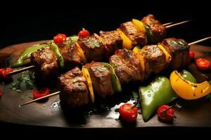 Juicy skewered seekh kababs a mouthwatering blend of spices and grilled goodness AI Generated photo