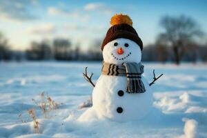 AI generated Charming snowman heralds Christmas celebration holiday cheer AI Generated photo