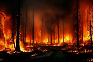 wildfire forest fire Engulfs Woods Fire Spreads Wildly AI Generated photo