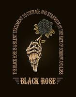 Illustration vintage skull hand holding black rose flower with quotes vector