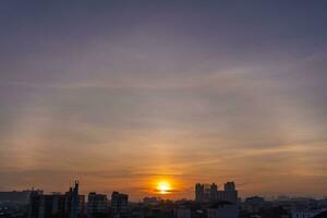 Aerial view of sunrise in Bangkok, Thailand, Dramatic sky. photo