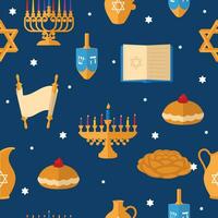 Hanukkah icons Colored pattern background Vector