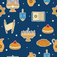 Hanukkah icons Colored pattern background Vector