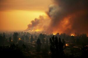 wildfire forest fire Engulfs Woods Fire Spreads Wildly AI Generated photo