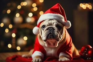 AI generated Christmas festivities with a lovable dog celebrating with festive decorations and holiday joy AI Generated photo