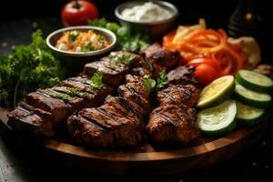 Juicy skewered seekh kababs a mouthwatering blend of spices and grilled goodness AI Generated photo