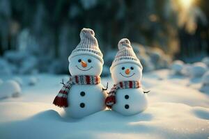 AI generated Charming snowman heralds Christmas celebration holiday cheer AI Generated photo