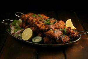 Juicy skewered seekh kababs a mouthwatering blend of spices and grilled goodness AI Generated photo