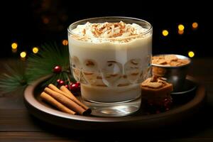 AI generated Classic hot chocolate rich warmth and creamy eggnog festive holiday Christmas  AI Generated photo