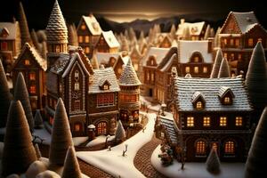 AI generated Christmas gingerbread house Magical fairy tale castle in snowy winter of sugary dreams AI Generated photo