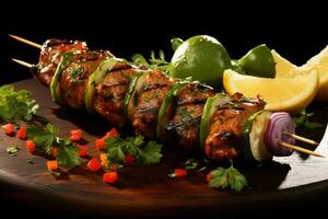 Juicy skewered seekh kababs a mouthwatering blend of spices and grilled goodness AI Generated photo