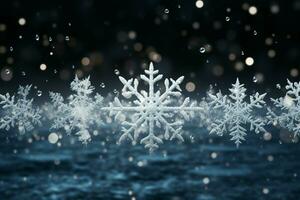 AI generated snowflakes gracefully decorating a winter wonderland Christmas snow light background AI Generated photo