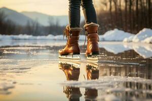 ai generado festivo hielo Patinaje un invierno alegría ese capturas el Navidad espíritu ai generado foto