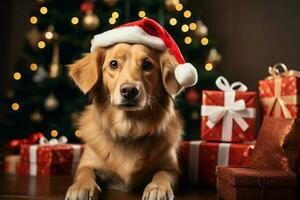 AI generated Christmas festivities with a lovable dog celebrating with festive decorations and holiday joy AI Generated photo