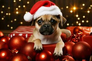 AI generated Christmas festivities with a lovable dog celebrating with festive decorations and holiday joy AI Generated photo