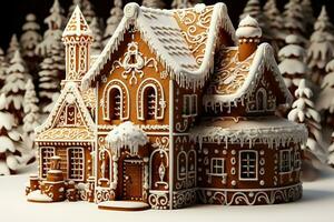 AI generated Christmas gingerbread house Magical fairy tale castle in snowy winter of sugary dreams AI Generated photo