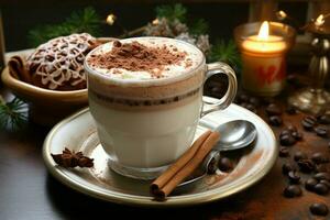 AI generated Classic hot chocolate rich warmth and creamy eggnog festive holiday Christmas  AI Generated photo