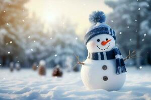 AI generated Charming snowman heralds Christmas celebration holiday cheer AI Generated photo