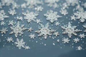 AI generated snowflakes gracefully decorating a winter wonderland Christmas snow light background AI Generated photo