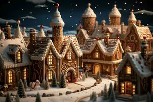 AI generated Christmas gingerbread house Magical fairy tale castle in snowy winter of sugary dreams AI Generated photo