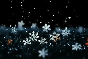 AI generated snowflakes gracefully decorating a winter wonderland Christmas snow light background AI Generated photo