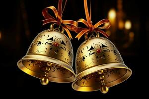 AI generated Shiny Christmas bell jingle bells ringing, spreading holiday cheer with festive joy AI Generated photo