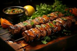 Juicy skewered seekh kababs a mouthwatering blend of spices and grilled goodness AI Generated photo