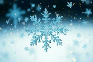 AI generated snowflakes gracefully decorating a winter wonderland Christmas snow light background AI Generated photo