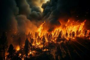 wildfire forest fire Engulfs Woods Fire Spreads Wildly AI Generated photo