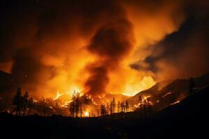 wildfire forest fire Engulfs Woods Fire Spreads Wildly AI Generated photo