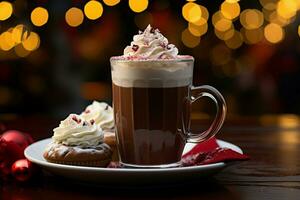 AI generated Classic hot chocolate rich warmth and creamy eggnog festive holiday Christmas  AI Generated photo