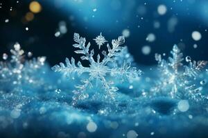 AI generated snowflakes gracefully decorating a winter wonderland Christmas snow light background AI Generated photo