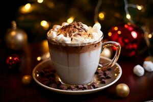 AI generated Classic hot chocolate rich warmth and creamy eggnog festive holiday Christmas  AI Generated photo