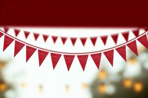 AI generated Vibrant red and white bunting festively hanging with triangular flags for celebrations. AI Generated photo