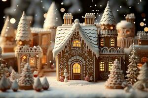 AI generated Christmas gingerbread house Magical fairy tale castle in snowy winter of sugary dreams AI Generated photo