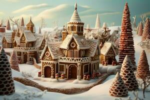 AI generated Christmas gingerbread house Magical fairy tale castle in snowy winter of sugary dreams AI Generated photo