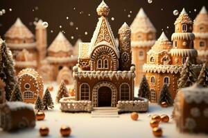 AI generated Christmas gingerbread house Magical fairy tale castle in snowy winter of sugary dreams AI Generated photo