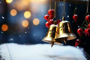 AI generated Shiny Christmas bell jingle bells ringing, spreading holiday cheer with festive joy AI Generated photo