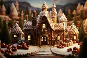 AI generated Christmas gingerbread house Magical fairy tale castle in snowy winter of sugary dreams AI Generated photo