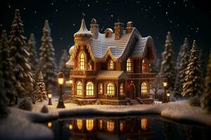 AI generated Christmas gingerbread house Magical fairy tale castle in snowy winter of sugary dreams AI Generated photo