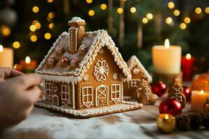 AI generated Christmas gingerbread house Magical fairy tale castle in snowy winter of sugary dreams AI Generated photo