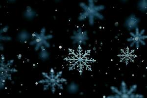 AI generated snowflakes gracefully decorating a winter wonderland Christmas snow light background AI Generated photo