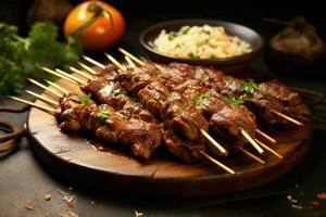 Juicy skewered seekh kababs a mouthwatering blend of spices and grilled goodness AI Generated photo