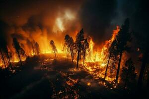 wildfire forest fire Engulfs Woods Fire Spreads Wildly AI Generated photo