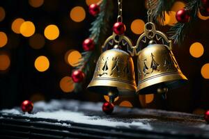 AI generated Shiny Christmas bell jingle bells ringing, spreading holiday cheer with festive joy AI Generated photo