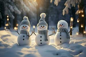 AI generated Charming snowman heralds Christmas celebration holiday cheer AI Generated photo