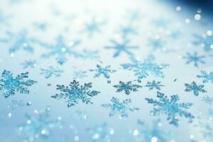 AI generated snowflakes gracefully decorating a winter wonderland Christmas snow light background AI Generated photo