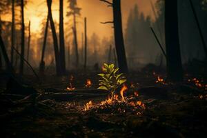 wildfire forest fire Engulfs Woods Fire Spreads Wildly AI Generated photo